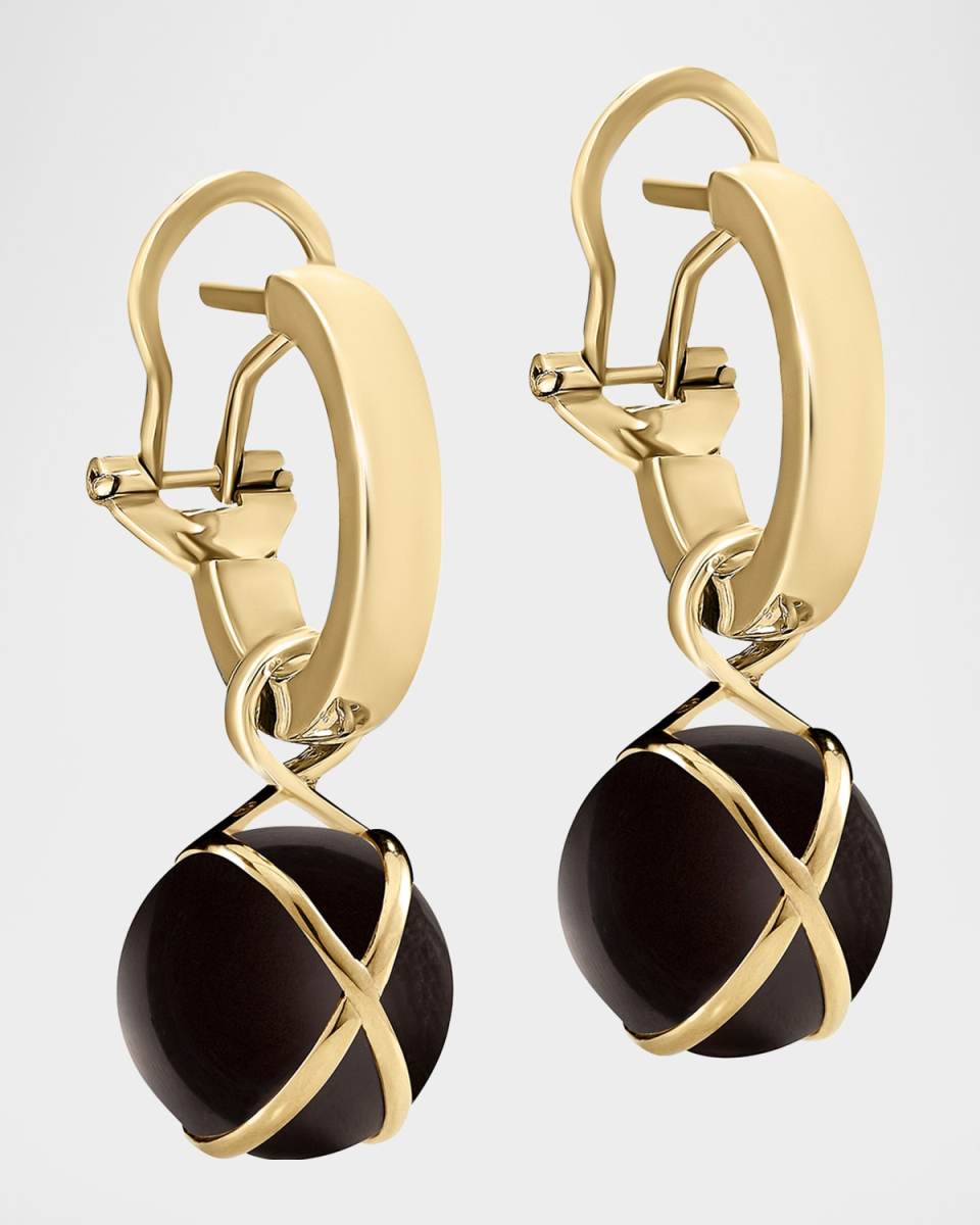 Prisma 18k Gold Black Agate Hoop Drop Earrings